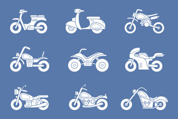 Motorbike Icons set - Vector silhouettes of motorcycle, bike, chopper, scooter and other transportation for the site or interface