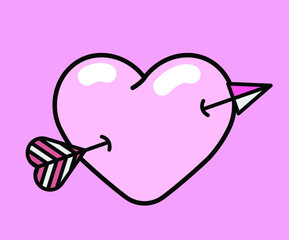 Pink heart with arrow. Vector illustration in cartoon style.