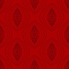 Damask seamless vector pattern. Classic vintage damask ornament, royal victorian geometric seamless pattern for wallpaper, textile, packaging. Floral baroque pattern. Red background 