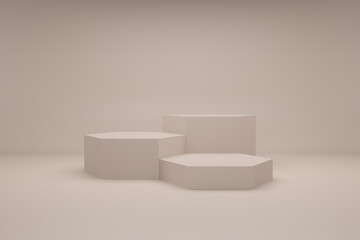 Background 3d beige colour rendering with Hexagon podium and minimal in abstract composition, 3d render, 3d illustration