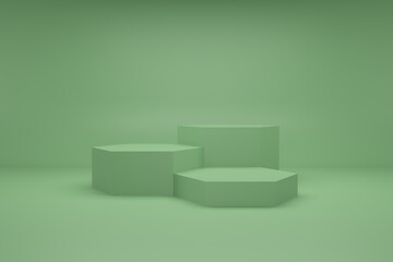 Background 3d green colour rendering with Hexagon podium and minimal in abstract composition, 3d render, 3d illustration