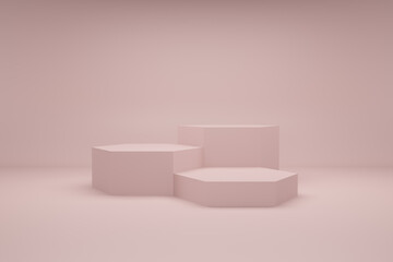 Background 3d pink colour rendering with Hexagon podium and minimal in abstract composition, 3d render, 3d illustration