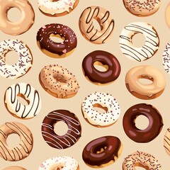 Vector seamless pattern with high detailed donuts