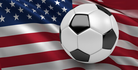 United States Flag with Soccer Ball 3D Illustration (3D Rendering)