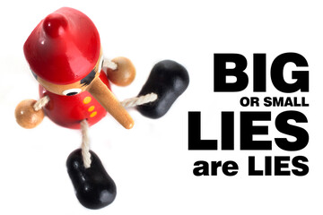Quote about Lie with Pinocchio doll. Trust and honest messages.
