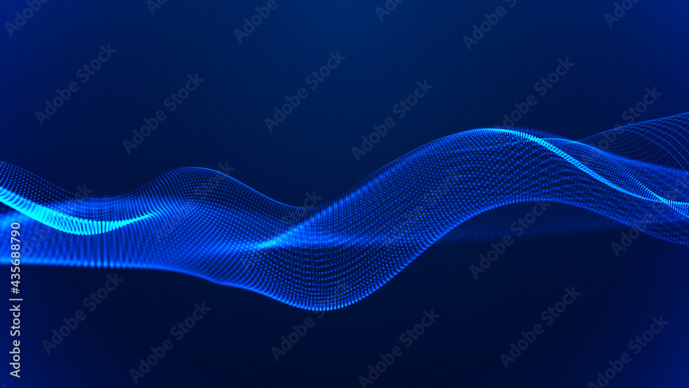 Poster abstract digital background. futuristic wave of dots and weave lines. digital technology. 3d renderi