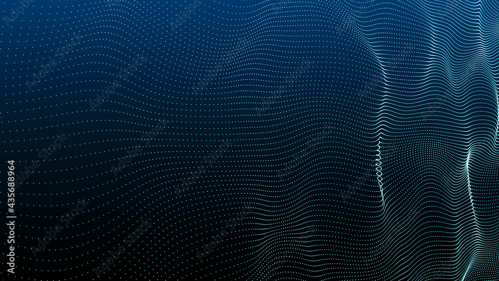 Poster abstract digital background. futuristic wave of dots and weave lines. digital technology. 3d renderi