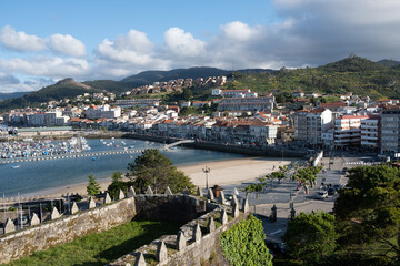 Pinta caravel, port and yacht club from the fortress of Baiona