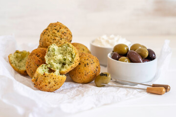 Cottage cheese donuts with herbs.