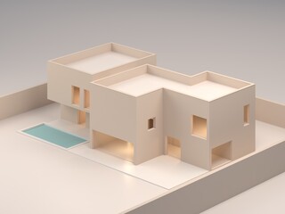 Architecture model. Isolated model of house for sale of real estate or construction products. Design housing architecture studio model. 3d render. 