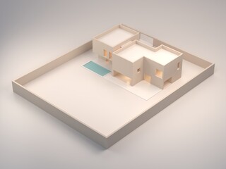 Architecture model. Isolated model of house for sale of real estate or construction products. Design housing architecture studio model. 3d render. 