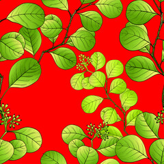 Branch with leaves. Vector image. Seamless pattern.  Floral motives. Use printed materials, signs, textile prints, websites, maps, posters, postcards, packaging.