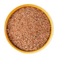 top view of brown flax seeds in round bowl cutout