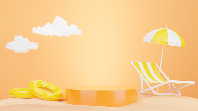 3d render of orange podium with sand for product display