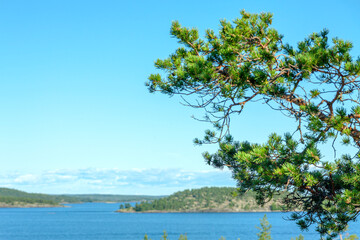 Rocky islands of Lake Ladoga in summer.