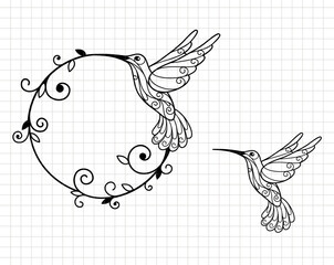 Hummingbird design.  Curve decoration design. Silhouette vector flat illustration. Cutting file. Suitable for cutting software. Cricut, Silhouette