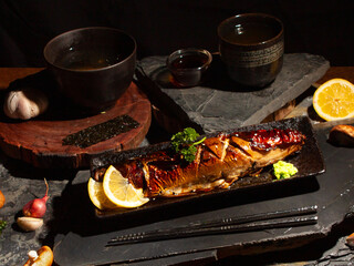 Grilled Saba on plate