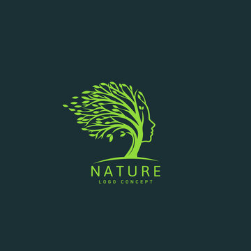 Blooming Tree with Female Face Logo Symbol Design Template Flat Style Vector