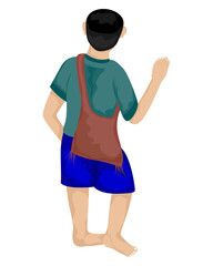 isolated one boy with fabric bag vector design