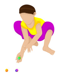 isolated young boy play glass marble ball vector design