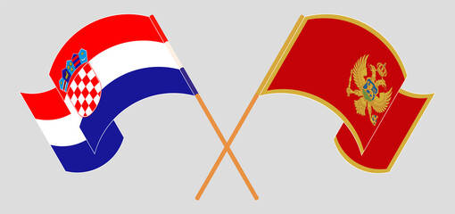 Crossed and waving flags of Croatia and Montenegro