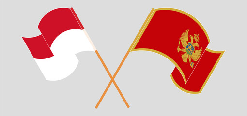 Crossed and waving flags of Indonesia and Montenegro