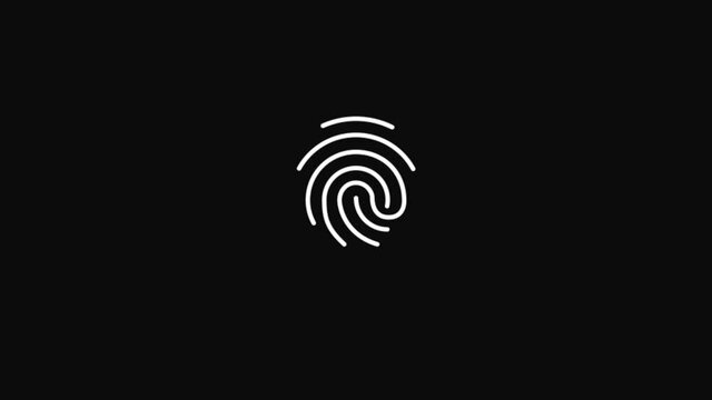 white fingerprint unlocking animation, on black background, 4k and 60fps video