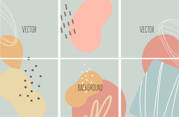 Set of vector abstract background with copy space for text. Design for social media, insta story, card, invitation, feed post. Doodle style. Instagram square flyer banner