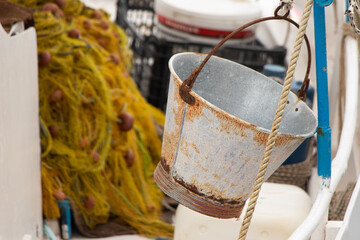 Part of a wooden fishing boat in Chios Island