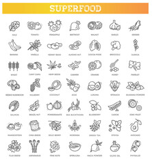 Superfoods line vector icons. Organic superfoods