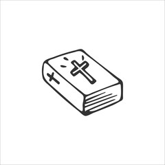 Hand-drawn Bible isolated on white background. Christian symbols. The sacred book of God. Gospel. Religion and Christianity. Vector illustration