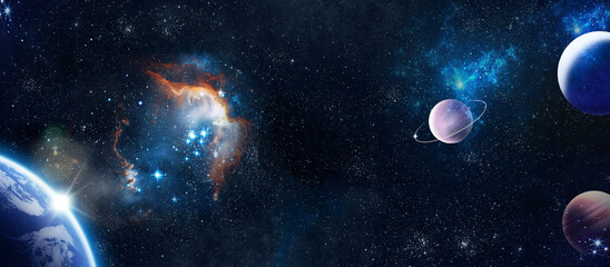 Planets, stars and galaxies in outer space. 3d Illustration