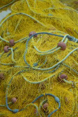Fishing net on a wooden boat