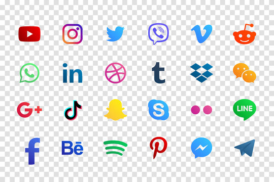 MAGELANG, INDONESIA - MAY 25, 2021: Set popular social media icons. Facebook, instagram, twitter, youtube, pinterest, behance, google plus, linkedin, whatsapp, snapchat and many more. Editorial vector
