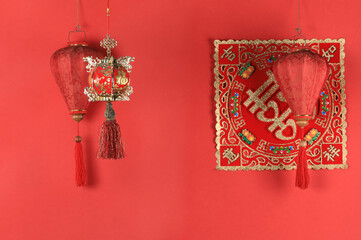Chinese New Year, red lantern on red background