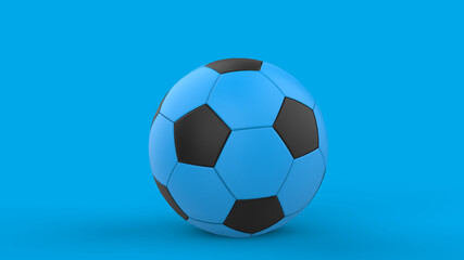 Blank blue leather soccer ball mock up, front view, 3d rendering. Empty football sphere mockup, isolated