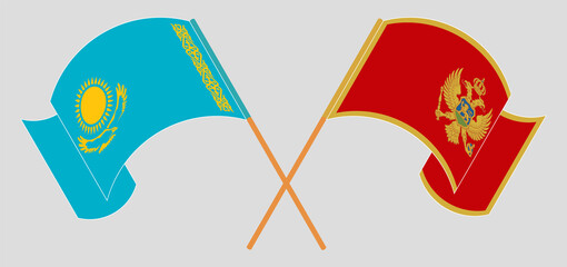 Crossed and waving flags of Kazakhstan and Montenegro