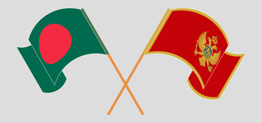 Crossed and waving flags of Bangladesh and Montenegro