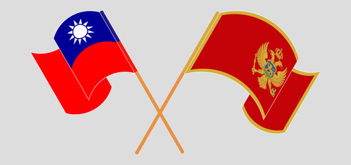 Crossed and waving flags of Taiwan and Montenegro