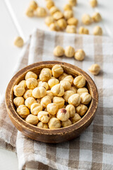 Peeled roasted hazelnut kernels.
