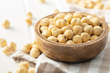 Peeled roasted hazelnut kernels.