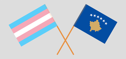 Crossed flags of Transgender Pride and Kosovo. Official colors. Correct proportion