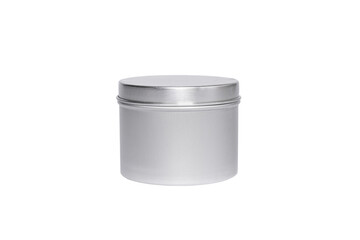 aluminum jar for cream and wax on white isolated background close up