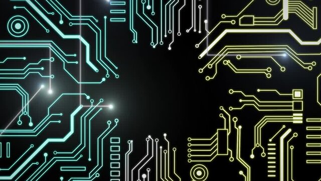 Animation of glowing circuit board with copy space on black background