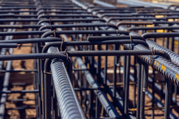 Construction rebar steel work reinforcement at the construction site. Steel bar construction for...