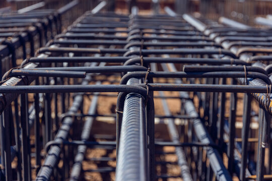Construction rebar steel work reinforcement at the construction site. Steel bar construction for concreting