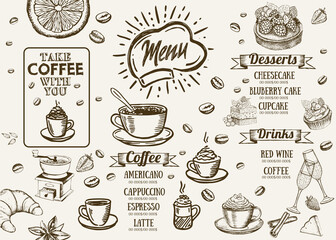 Coffee house menu. Restaurant cafe menu, template design. Food flyer.	