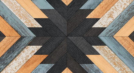 Colorful rustic wooden panel with chevron pattern for wall decor. Wooden boards texture.