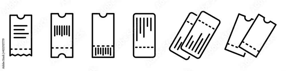 Poster ticket icon. set of ticket icons. vector illustration. linear icons of ticket. travel concept