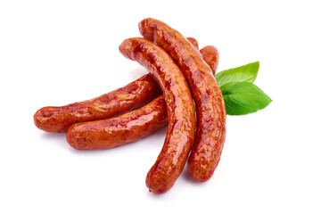 Roasted breakfast sausages, isolated on white background. High resolution image.